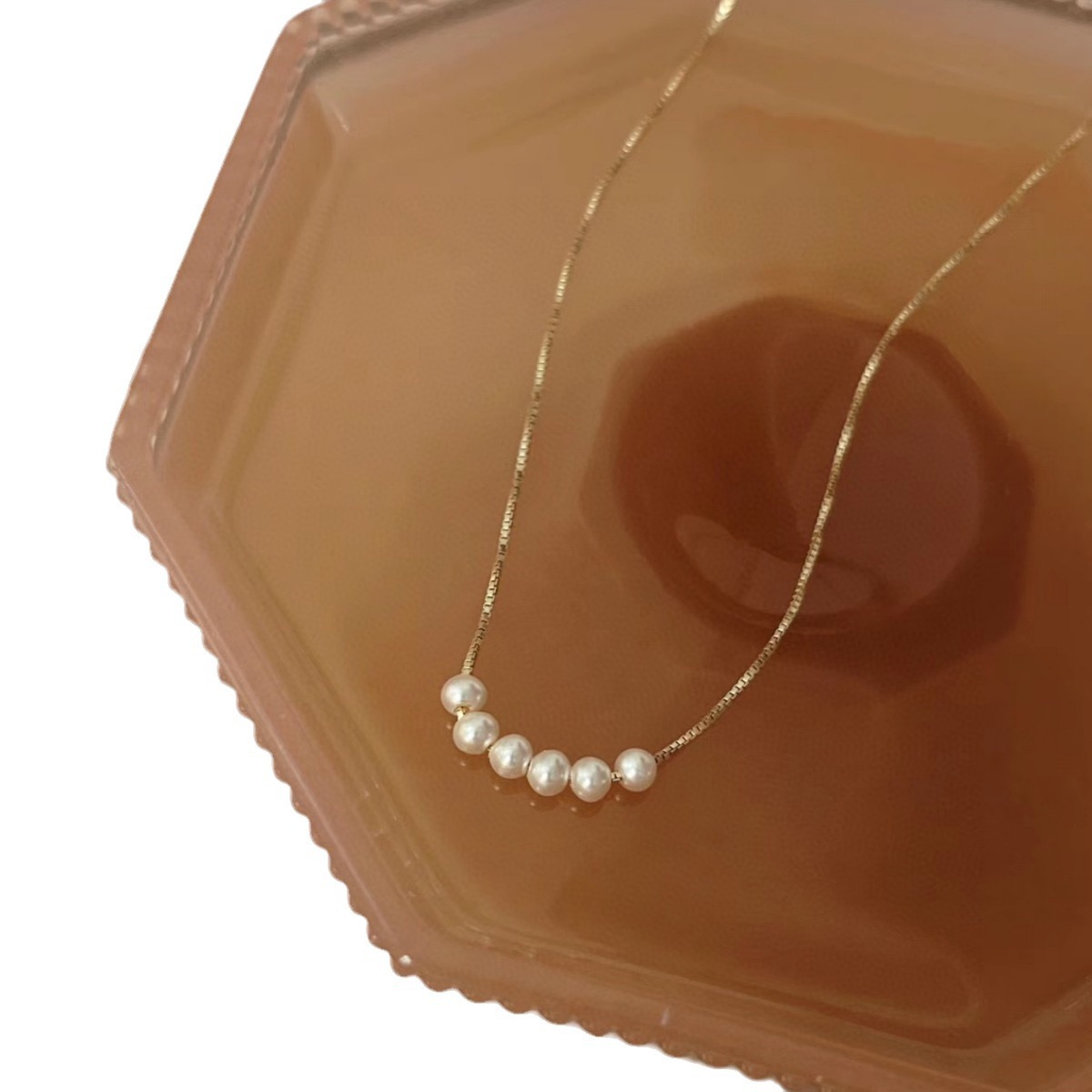 New 925 Sterling Silver Necklace Simple Accessories Natural Freshwater Pearl Smile Collarbone Chain for Women