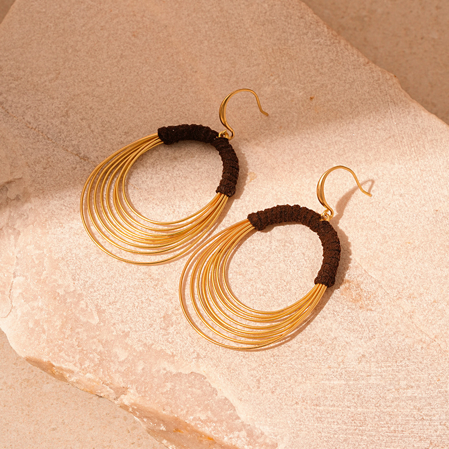 Exaggerated Multi-Layer Circle Ear Hook Fabric Woven Geometric Earrings for Women