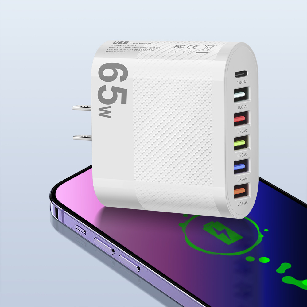 Marked 65W 5USB+Type-c Phone Charger Multi-port Charger UK Plug