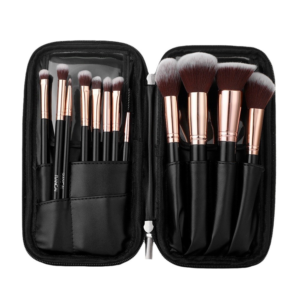 12 Pieces Black PU Zipper Bag Makeup Brush Set Soft Loose Powder Foundation Brush Eyeshadow Brush Makeup Tool