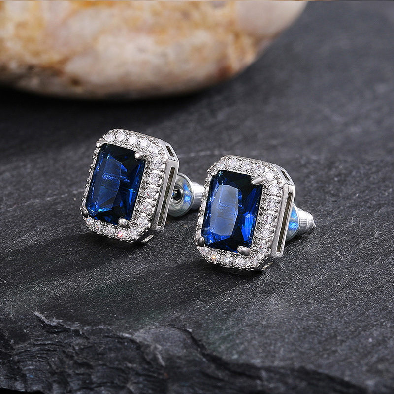 Cao Shi Delicate Square Women's Earrings Full Diamond Green Zircon Earring Jewelry