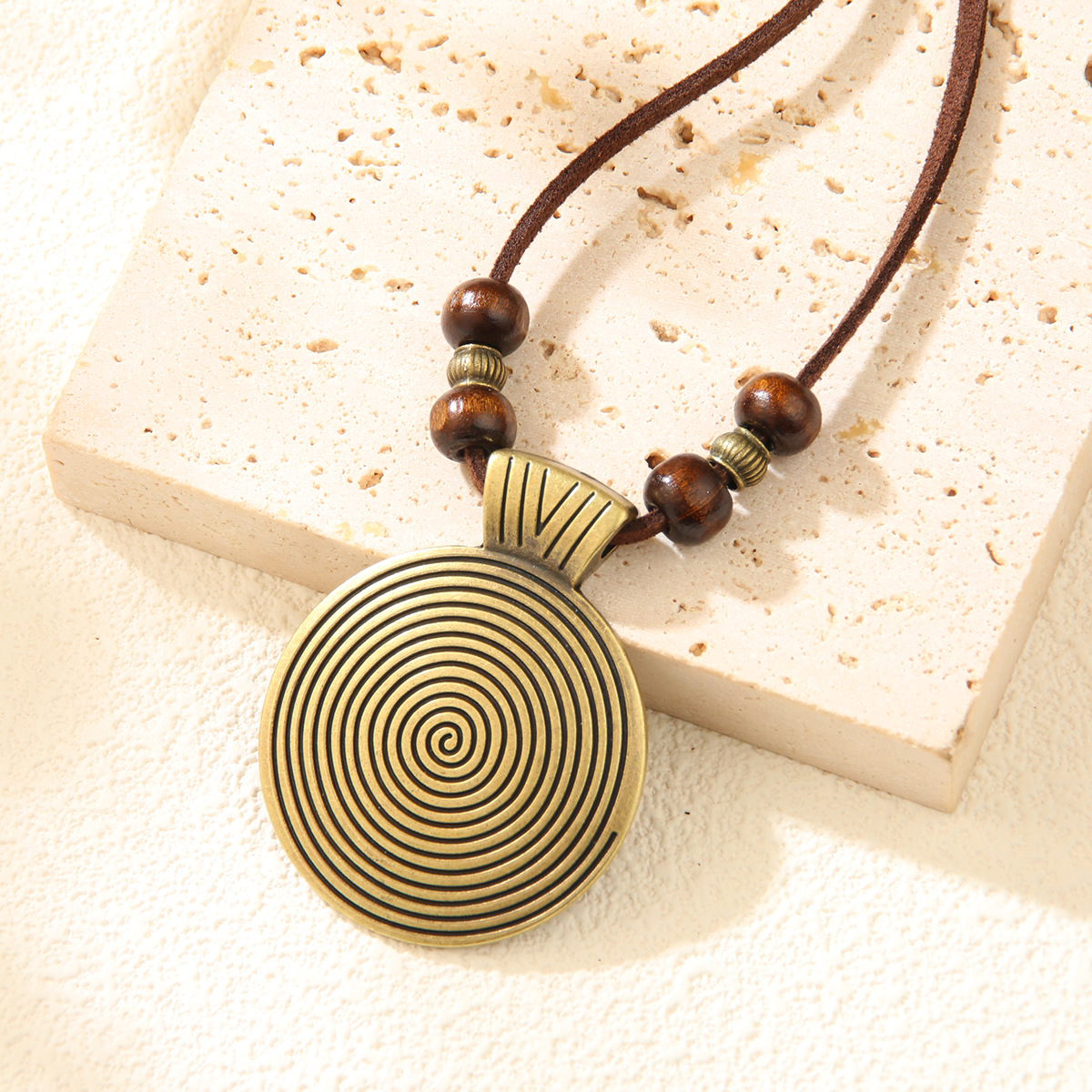 Cowhide Rope Ethnic Pendant Leather Accessories Fingerprint Alloy Sweater Chain Round Necklace