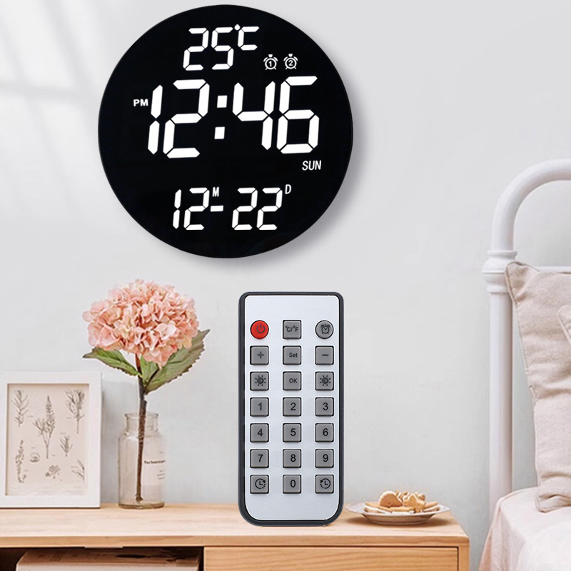 12-inch RGB colorful LED wall clock, simple living room clock, home use, remote control, timer, night light electronic clock