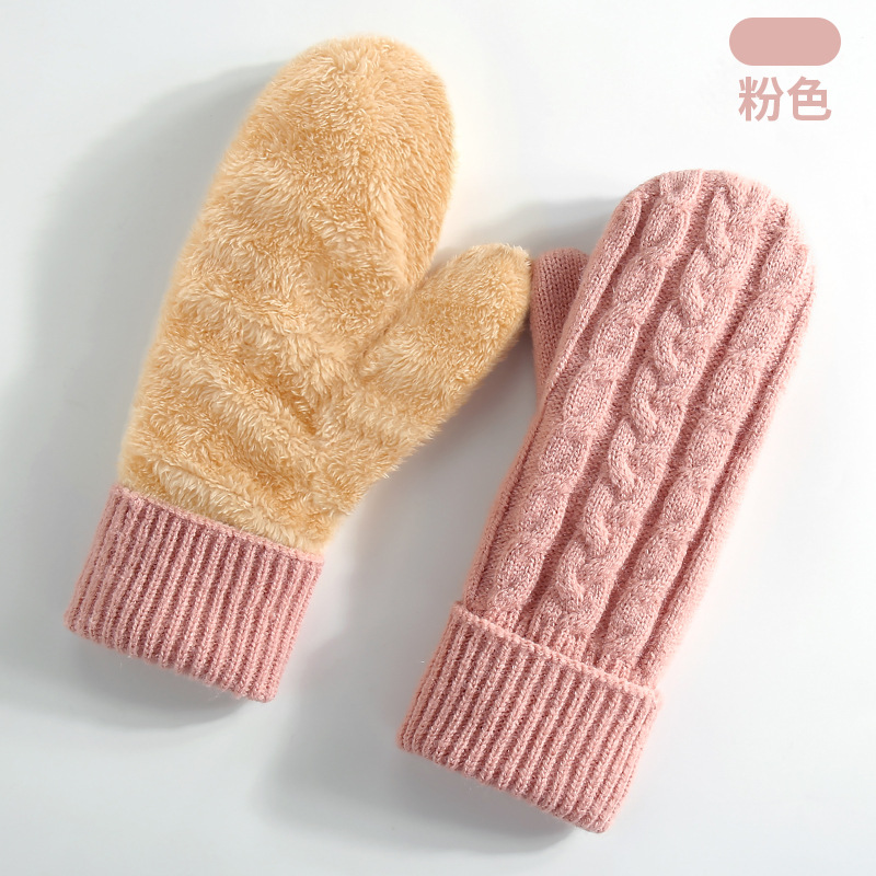New Winter Warm Gloves Women Fleece-Lined Thick Mittens Cycling Skiing Wool Mittens Knitted Gloves