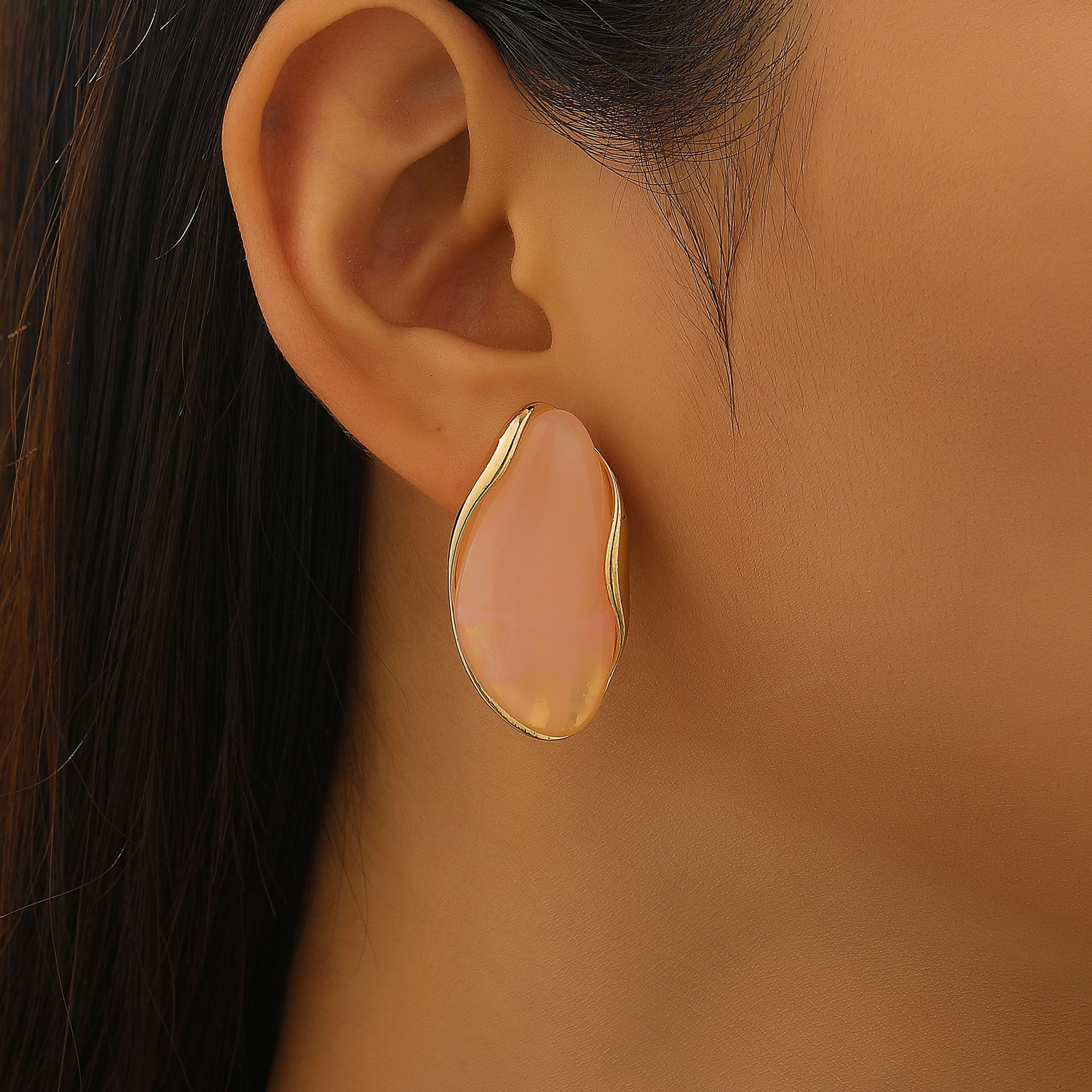 Irregular Morandi Style Resin Alloy Earrings Women Coffee Color Stud Earrings Ear Decor Ring