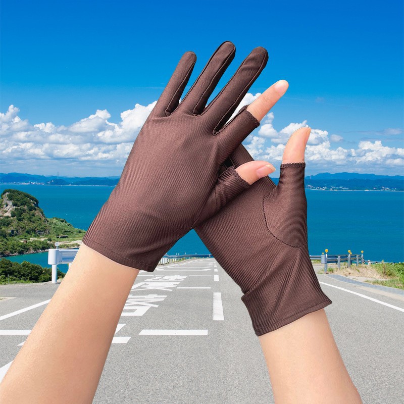 Sunscreen Gloves for Men and Women Thin Ice Silk Breathable Driving Riding Fishing Half Finger Tea Picking Nail Art Leakage 25 Fingers