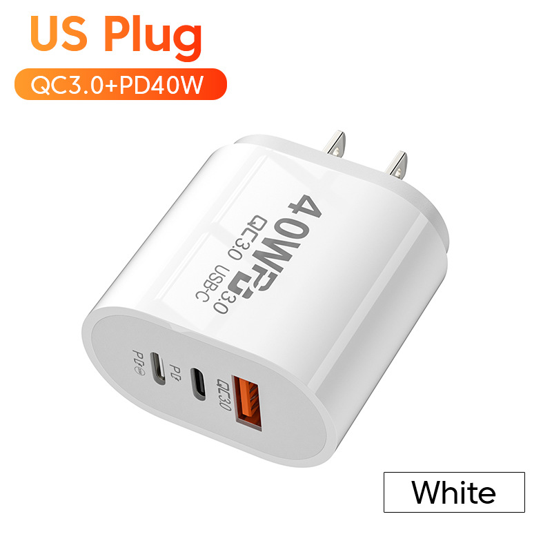 Dual PD+USB 40W Type-C Port Compatible with Apple 20W Fast Charging EU/US Travel Charger