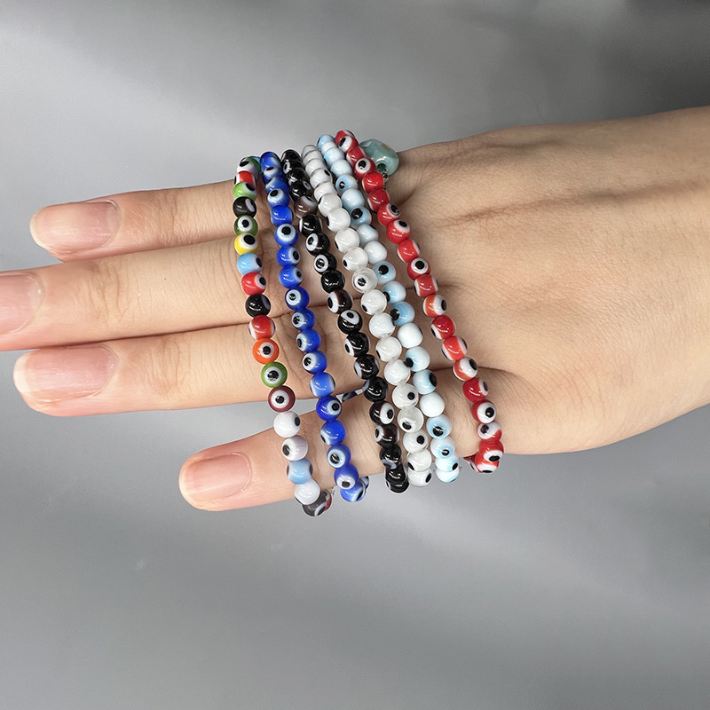 "Eye of the Devil" Glass Bead Stretch Bracelet—Handmade Beaded Jewelry