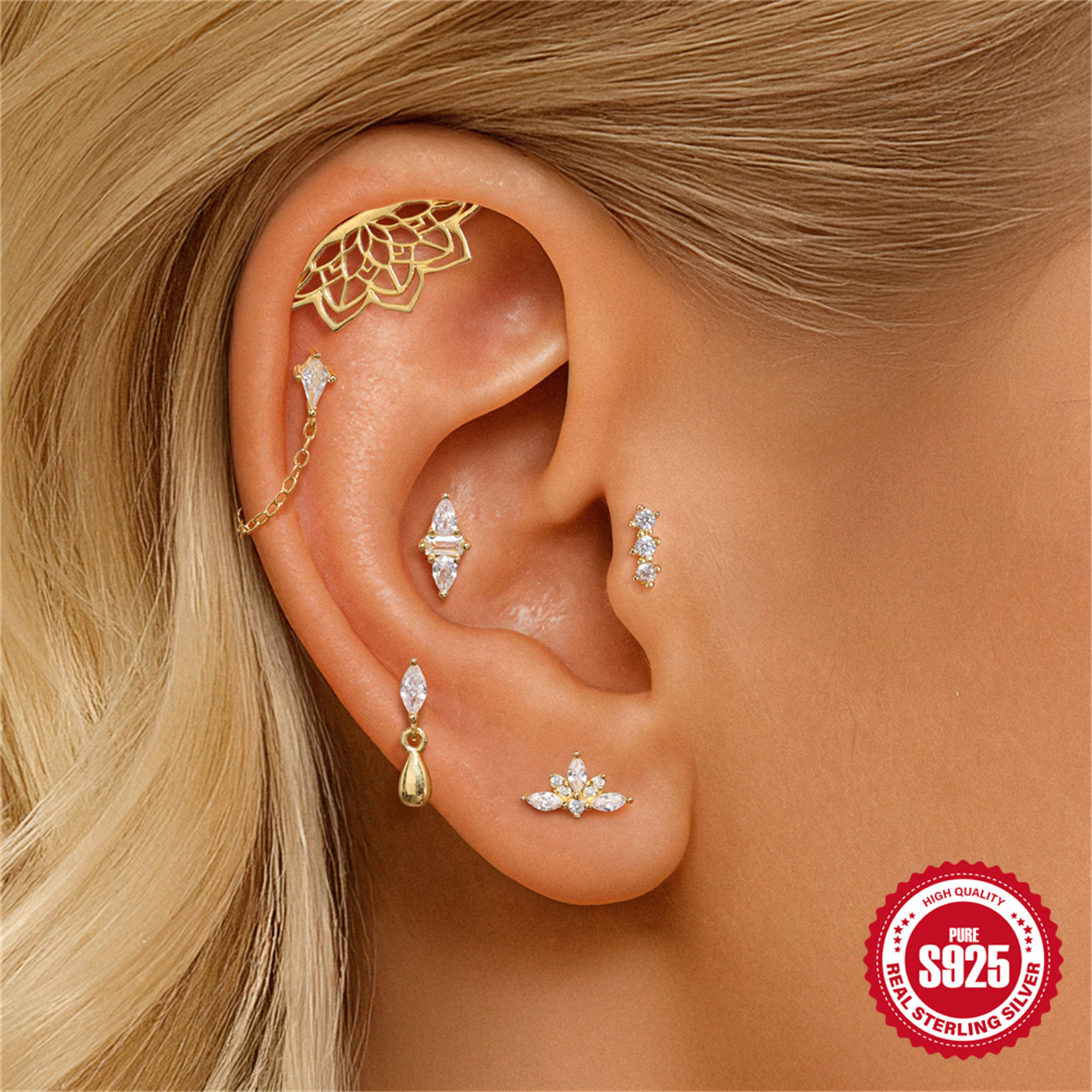 S925 sterling silver geometric diamond-set bow flat head threaded ear bone studs opal earrings ear studs