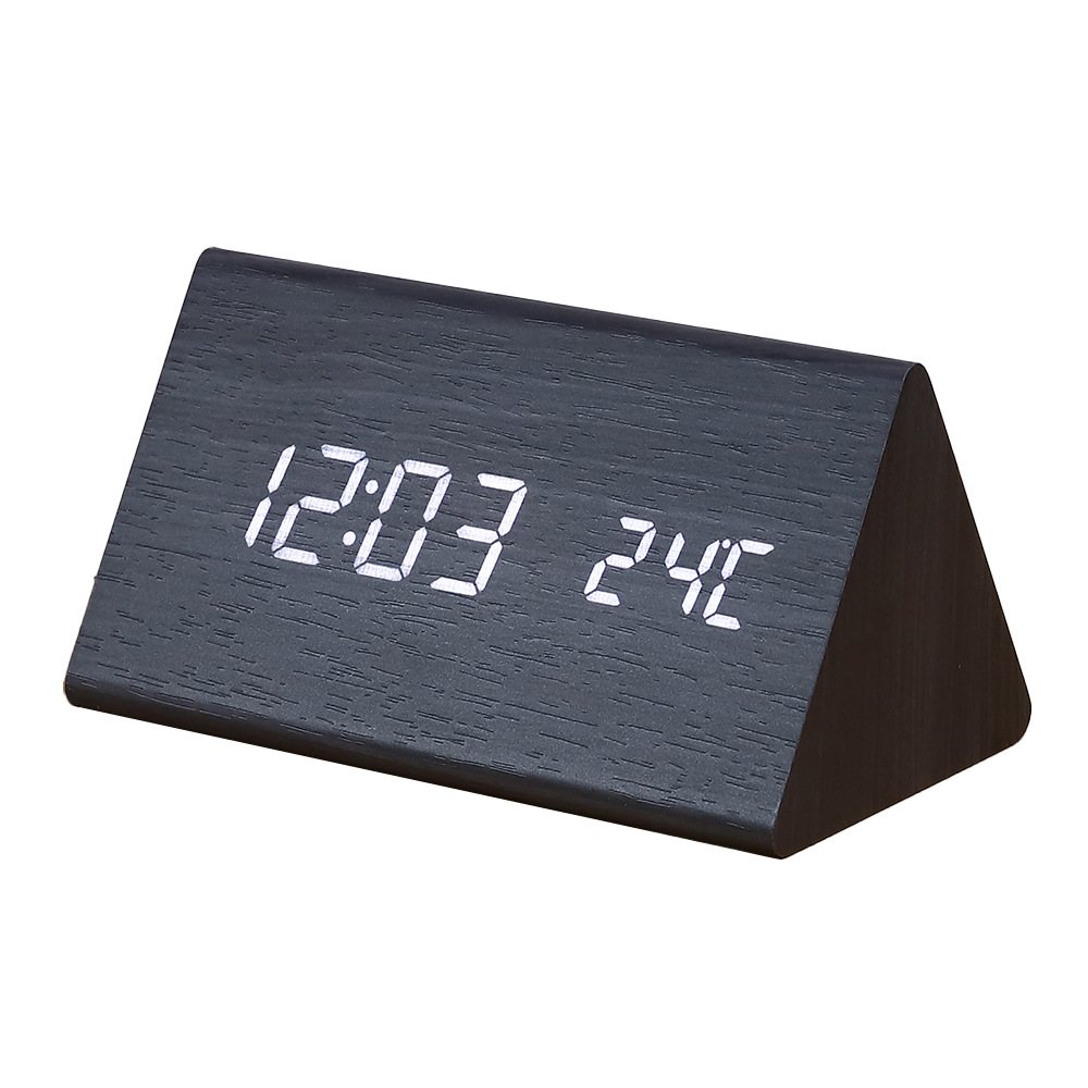 Antique Silent Triangular Wooden Clock LED Wooden Clock Electronic Thermometer Clock Smart Digital Alarm Clock