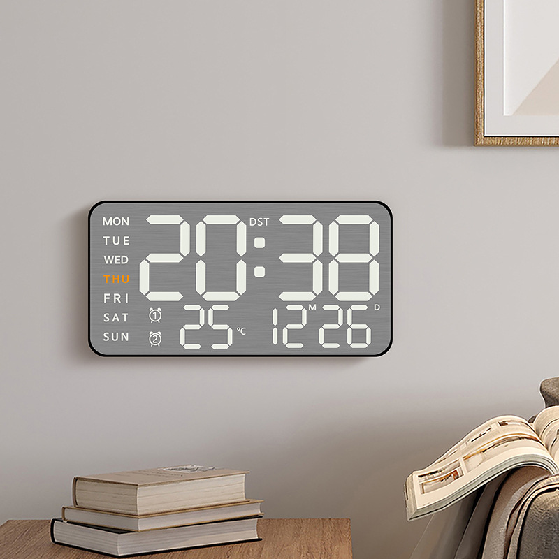 Metal Brushed Feel Wall Clock New Multifunctional Electronic Clock LED Electronic Alarm Clock Simple Alarm Clock