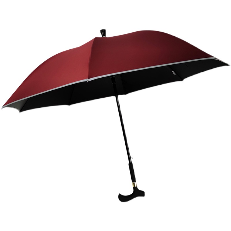Black Vinyl Elderly Cane Sunscreen Rainproof Anti-Slip Like Rubber Lightweight Multi-Functional Umbrella for Hiking
