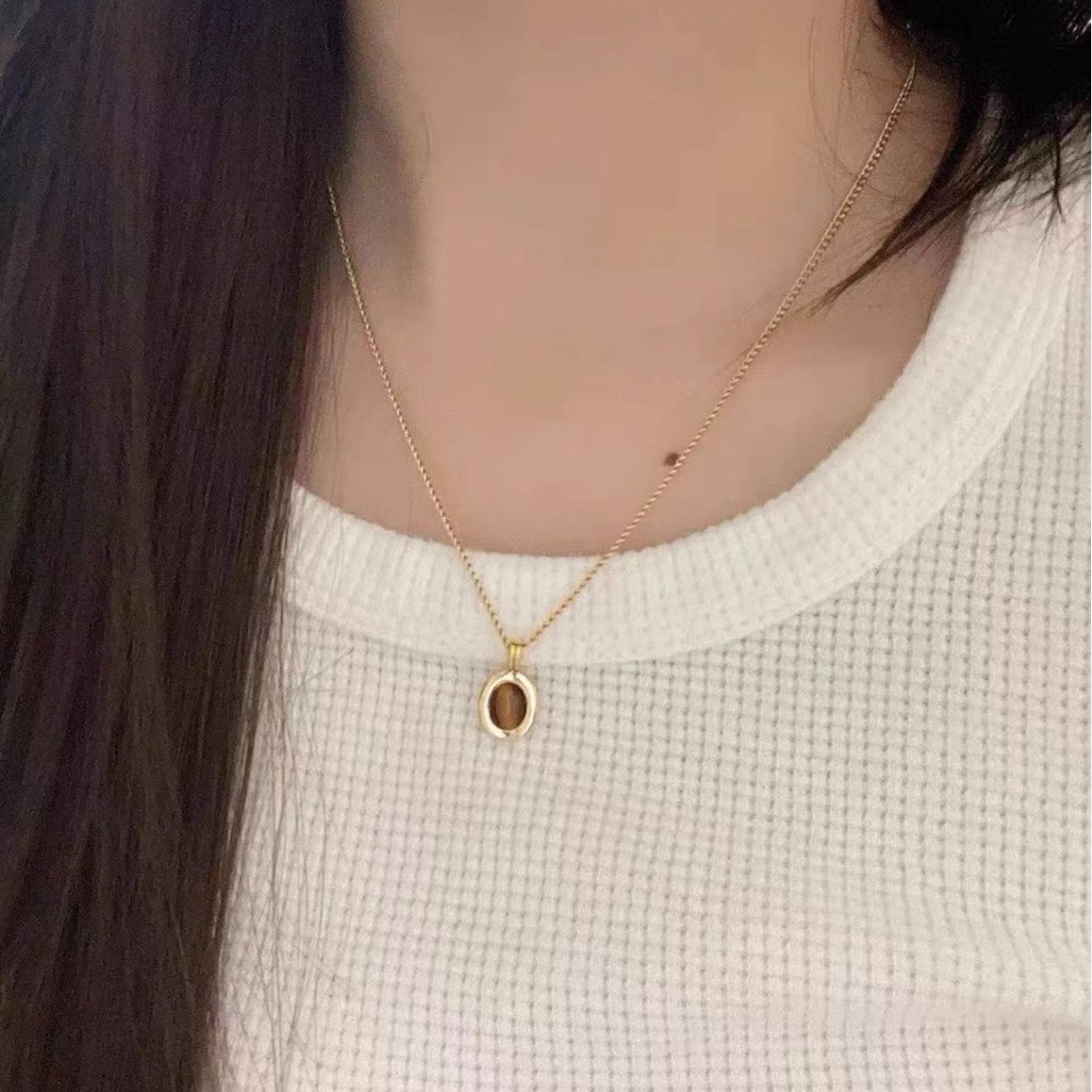 Tiger eye stone mother-of-pearl agate natural bead necklace for women new Chinese-style sweater chain