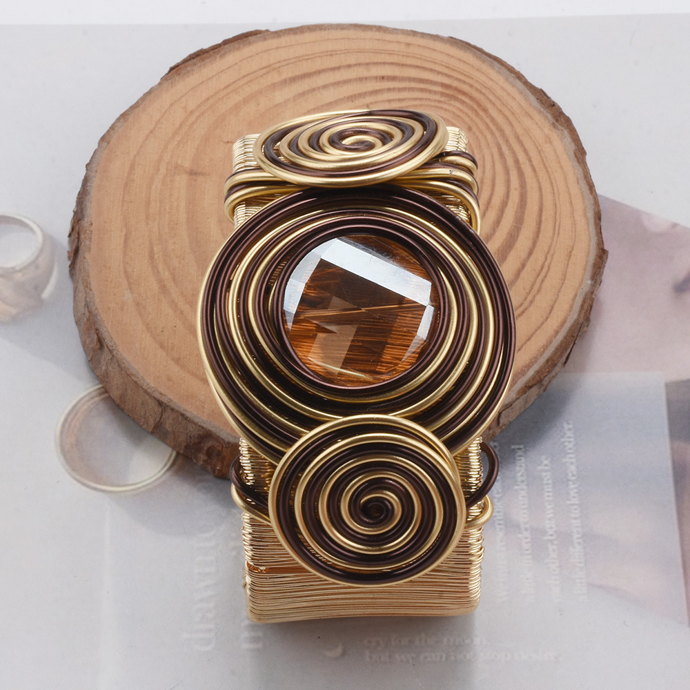 Hand-wrapped wire bracelet exaggerated women's hollow diamond strip Bohemian style bangle jewelry