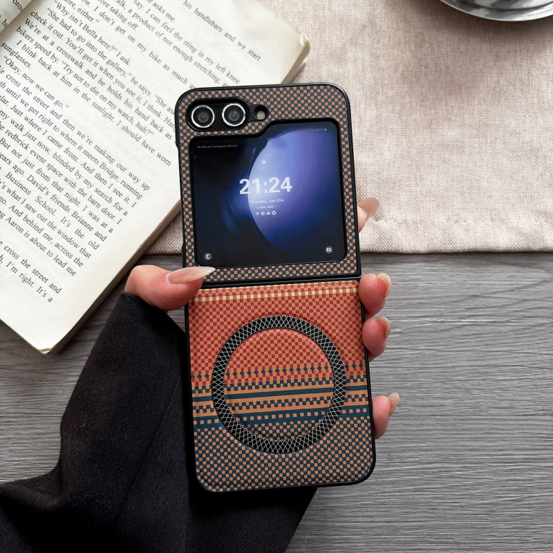 Compatible with Samsung Z Flip 7: Two-Tone Woven Texture Shock-Resistant Case, Z Flip 4 Magnetic Phone Case, Fold 7 Protective Case, MagSafe