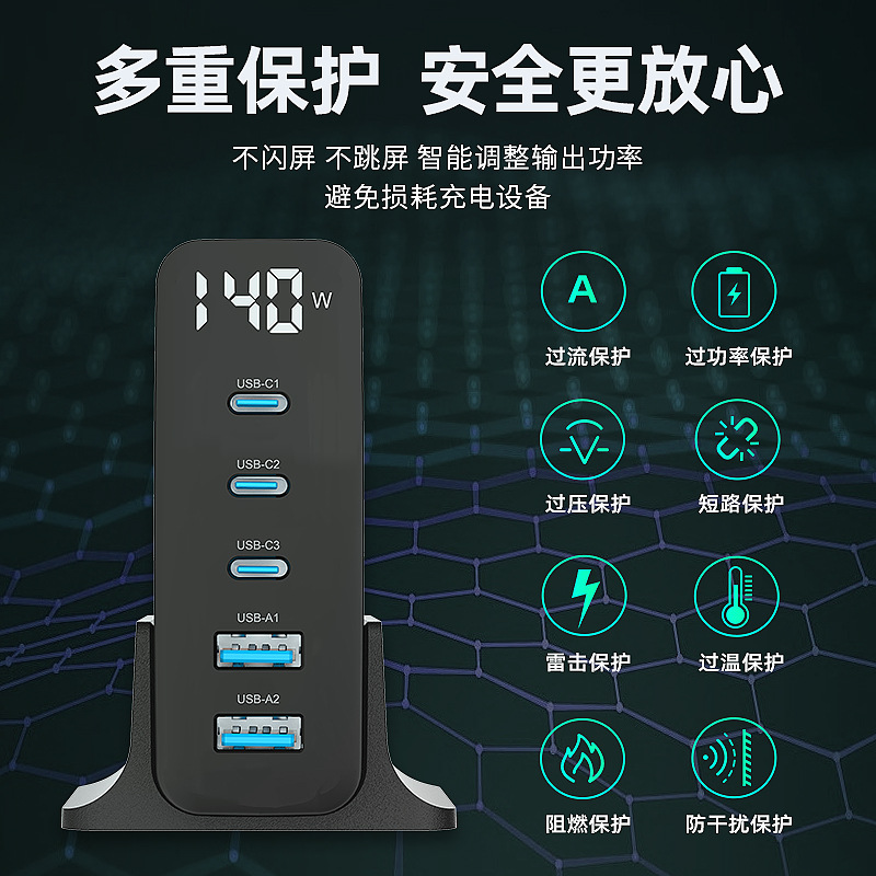 140W GaN Charger PD Fast Charging 3C Phone Computer Charger Desktop Charger GaN Charging Head
