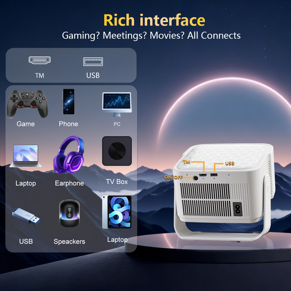 New HY350Max Projector 650ANSI Bright Smart Android Home 8K HD Wireless Projector