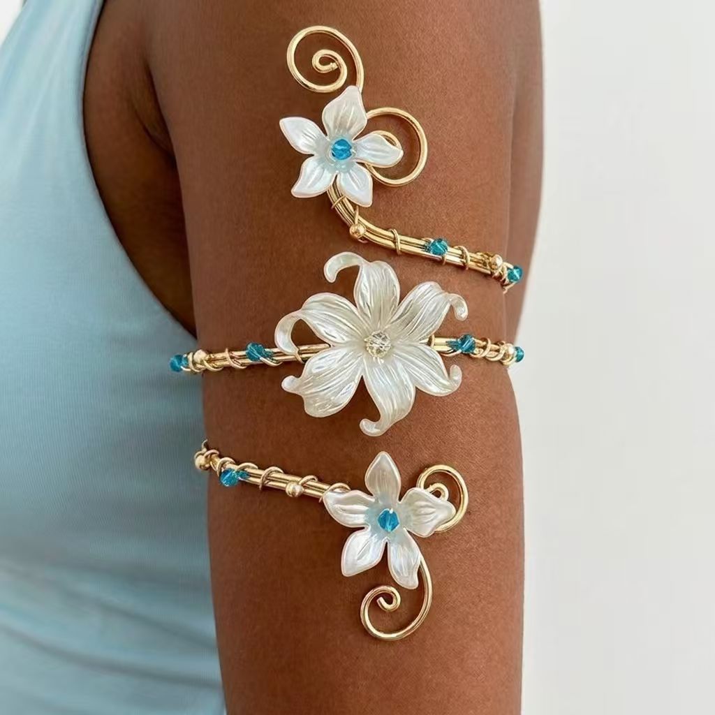 Flower Arm Bracelet Women Exaggerated Geometric Irregular Open Bangle Arm Ring Vacation Style Accessories