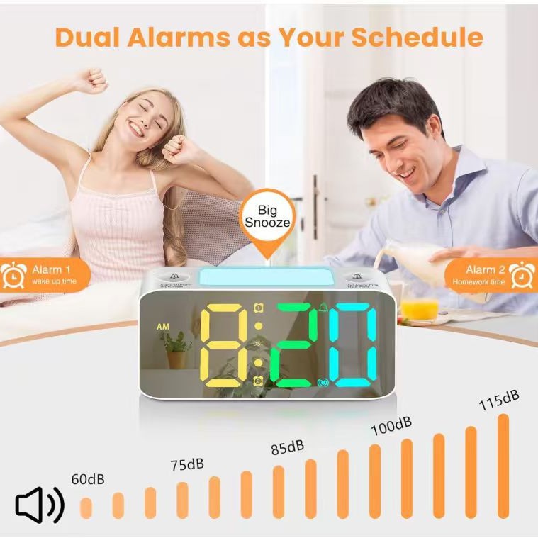 Heart-shaped RGB mirror vibration LED alarm clock 15 color screen large sound large character large screen blind clock 30 minutes