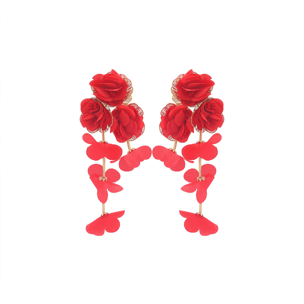 Chiffon flower multi-layer earrings summer beach vacation style drop earrings exaggerated ear accessories niche