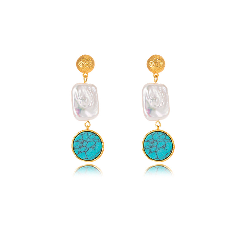 Square Baroque Pearl Pendant Earrings Island Vacation Earrings Elegant Simple Small