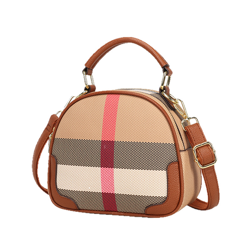 New niche small round bag grid single shoulder crossbody bag small bag