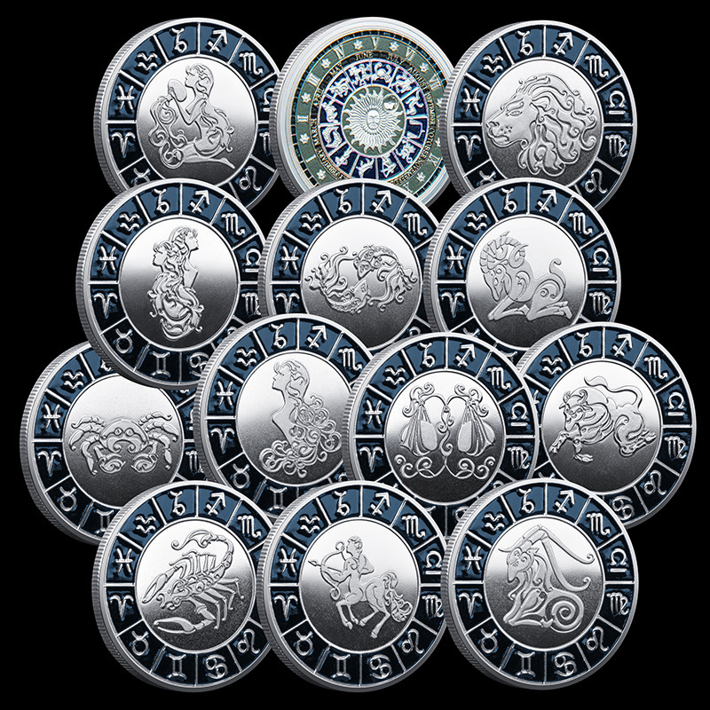 Twelve Zodiac Commemorative Medal 12 Pieces Full Set Coin Zodiac Commemorative Coin Lucky Coin Zodiac Twelve Palace Collection
