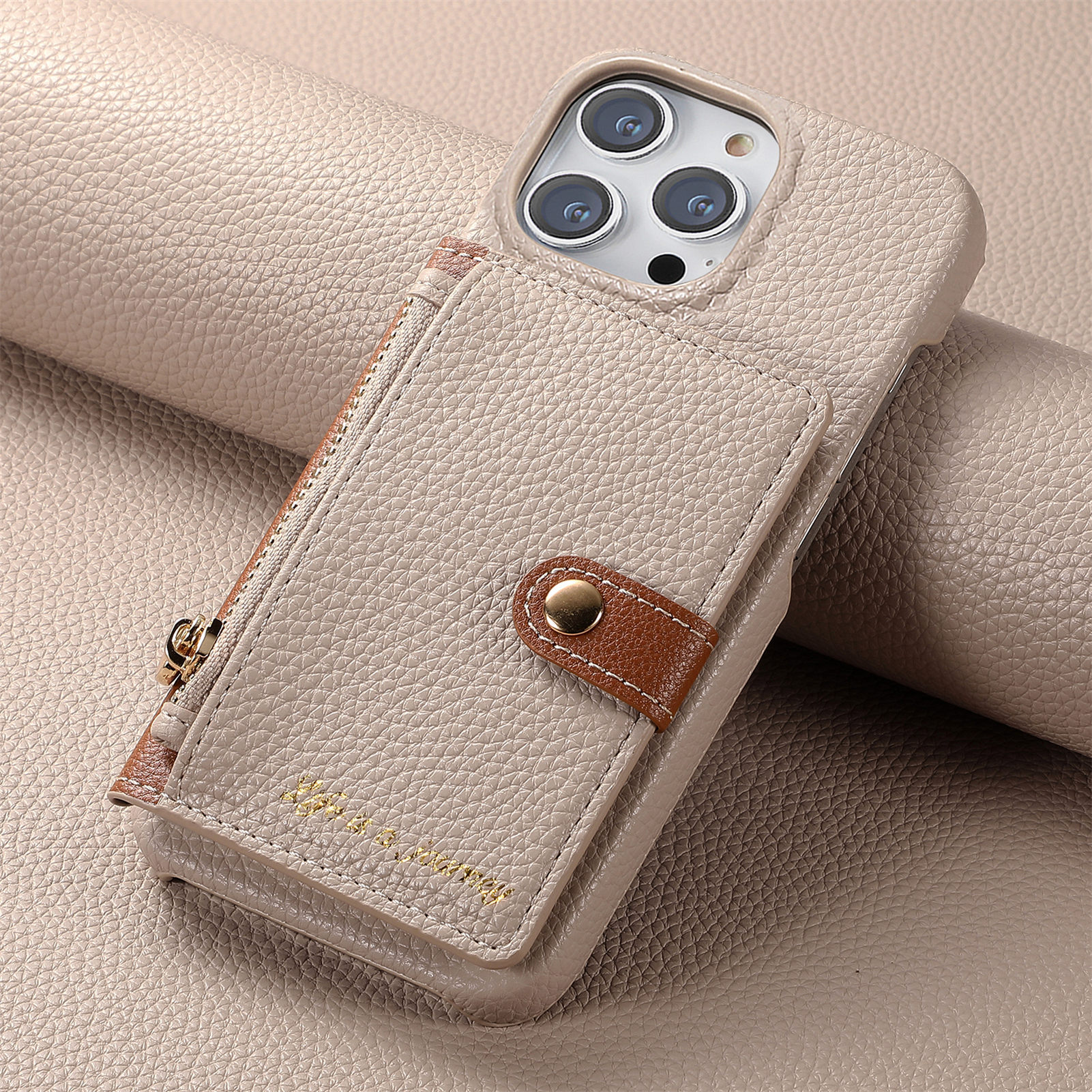 Solid color simple pebble grain edge-coated phone case for Apple 18 protective case iPhone 17PM card holder protective case