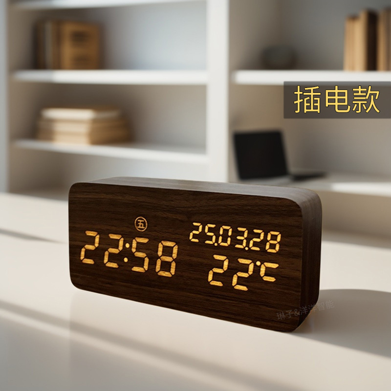 Wooden LED Electronic Clock Table Desktop Digital Night Light Silent Alarm Clock Simple Student Desktop Bedside Decoration