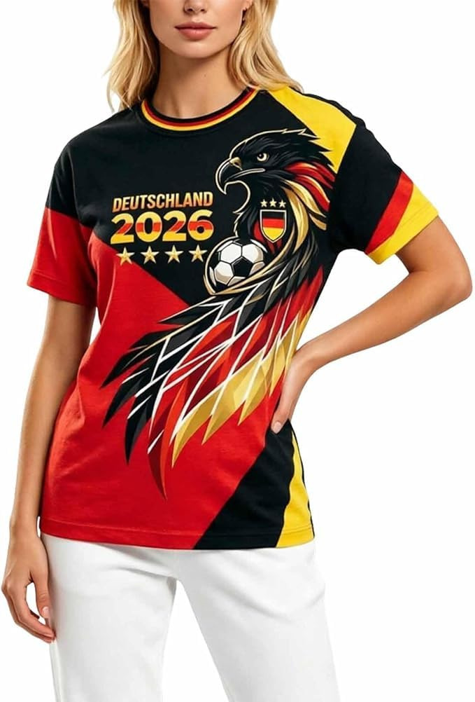 2026 New Men's Round Neck T-Shirt Football Star Eagle Germany Print Men's Top