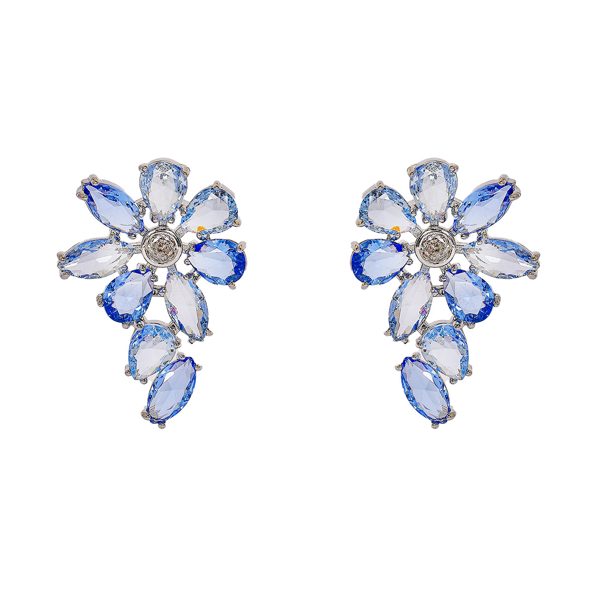Crystal blue-white irregular floral shape earrings stud earrings for women