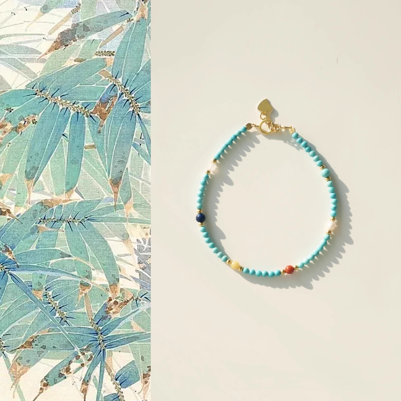 Original new Chinese-style natural blue turquoise and red agate multi-gem necklace, collarbone chain, gift for friends