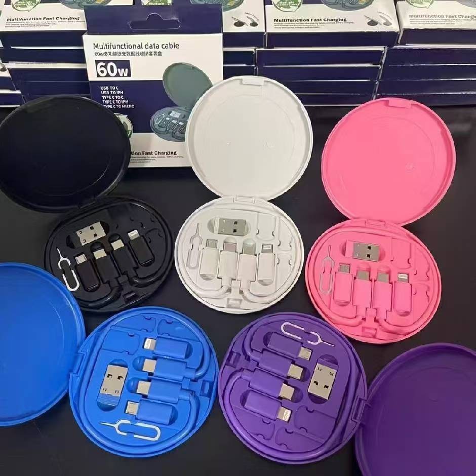 Gift making multi-functional card data cable wheat straw biodegradable set 5-in-1 business card phone charging cable