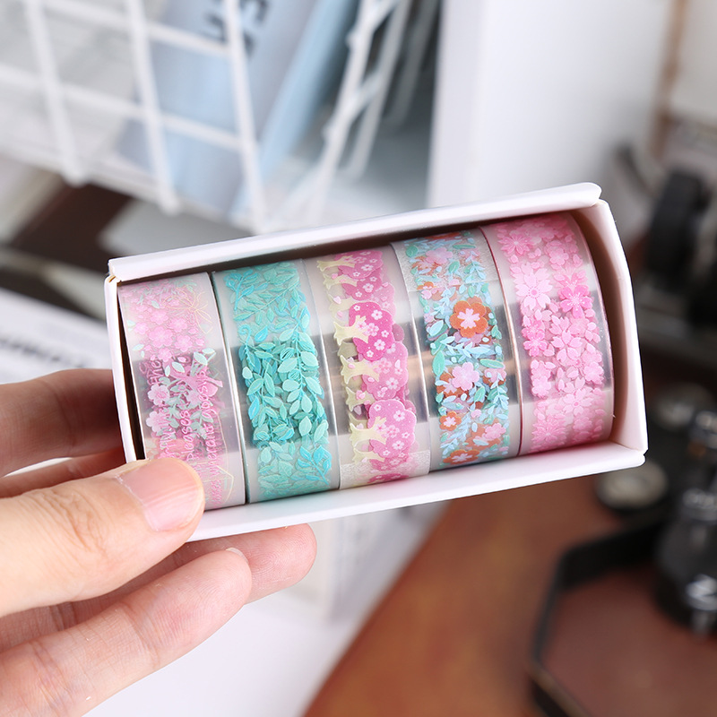 Transparent PET floral language paper hand account sticker tape gift box DIY decoration material hand account tape
