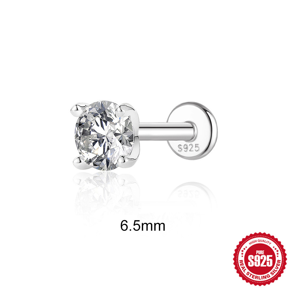 New S925 sterling silver moissanite four-claw setting flat head threaded ear studs threaded cartilage ear bone studs
