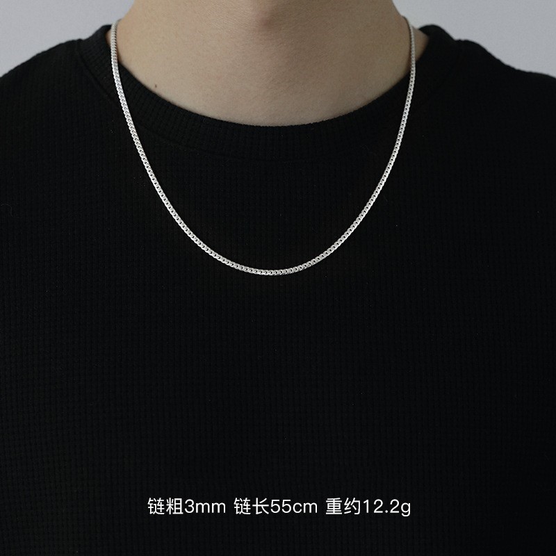 925 silver plated fine cuban chain necklace for men, simple plain chain clavicle chain for men