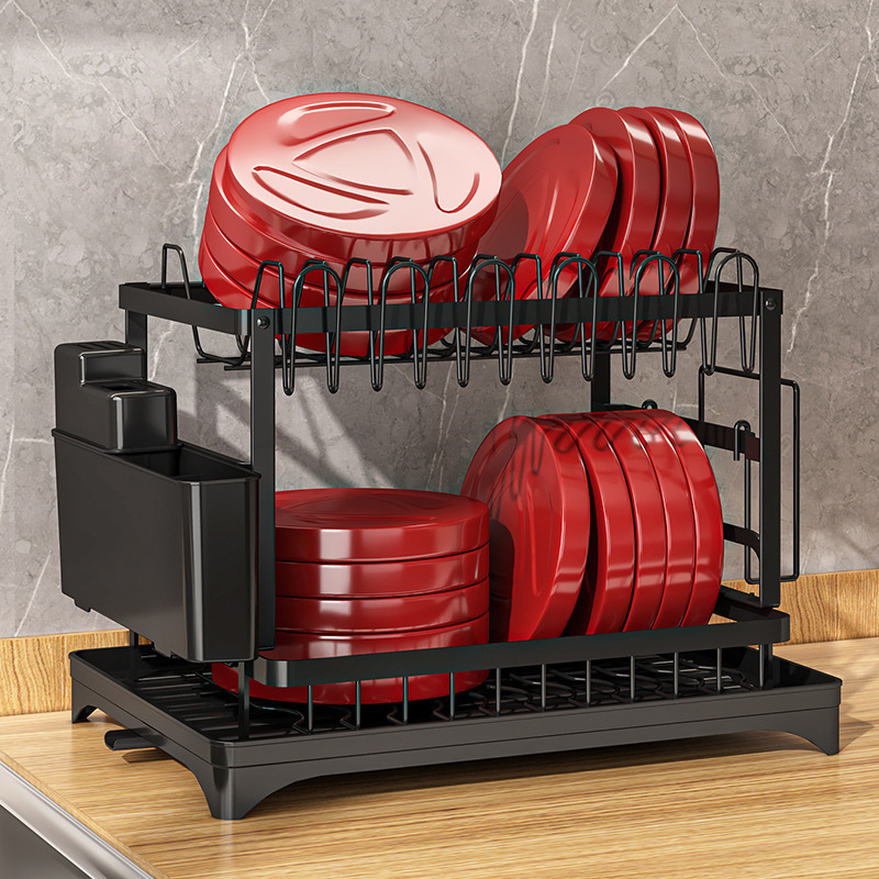 Kitchen dish rack drain rack storage rack countertop bowl plate chopstick storage rack with cup holder dish rack