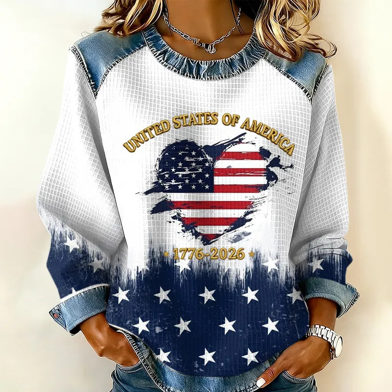 2026 Autumn Winter Women's New Patriotic USA Founding Print Women's Casual Round Neck Sweatshirt