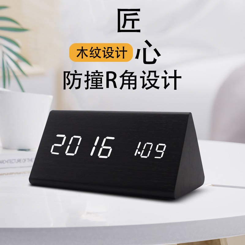 Wooden Alarm Clock LED Digital Clock Night Light Thermometer Wooden Clock Multifunctional Silent LED Alarm Clock