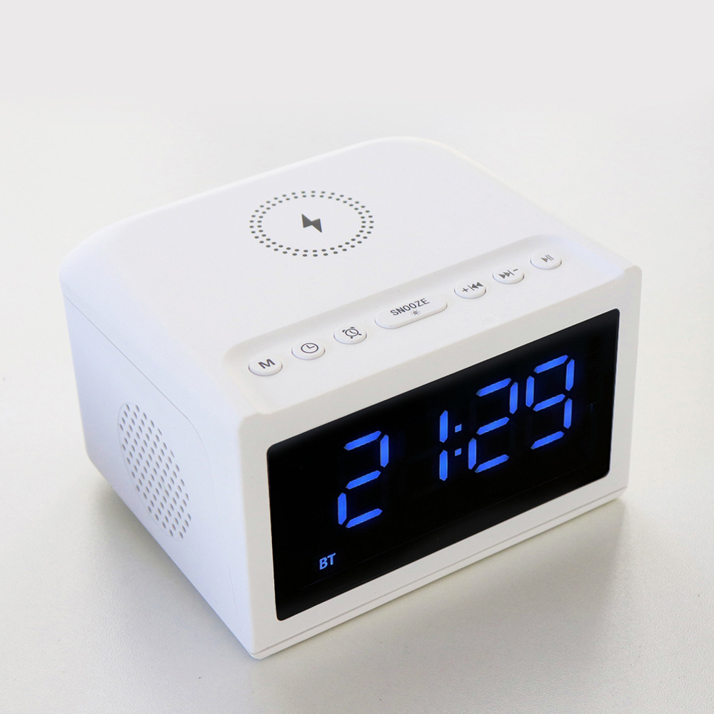 Hotel bedside speaker with wireless charging, electronic clock speaker, bedside speaker for hotel supplies displaying time