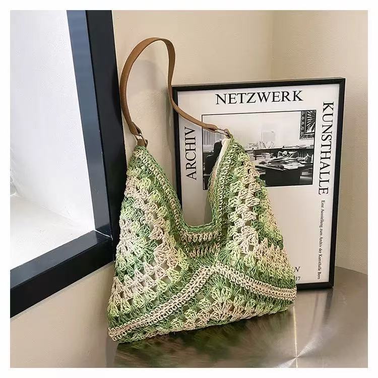 Fresh and sweet woven straw bag women's shoulder bag paper rope bag
