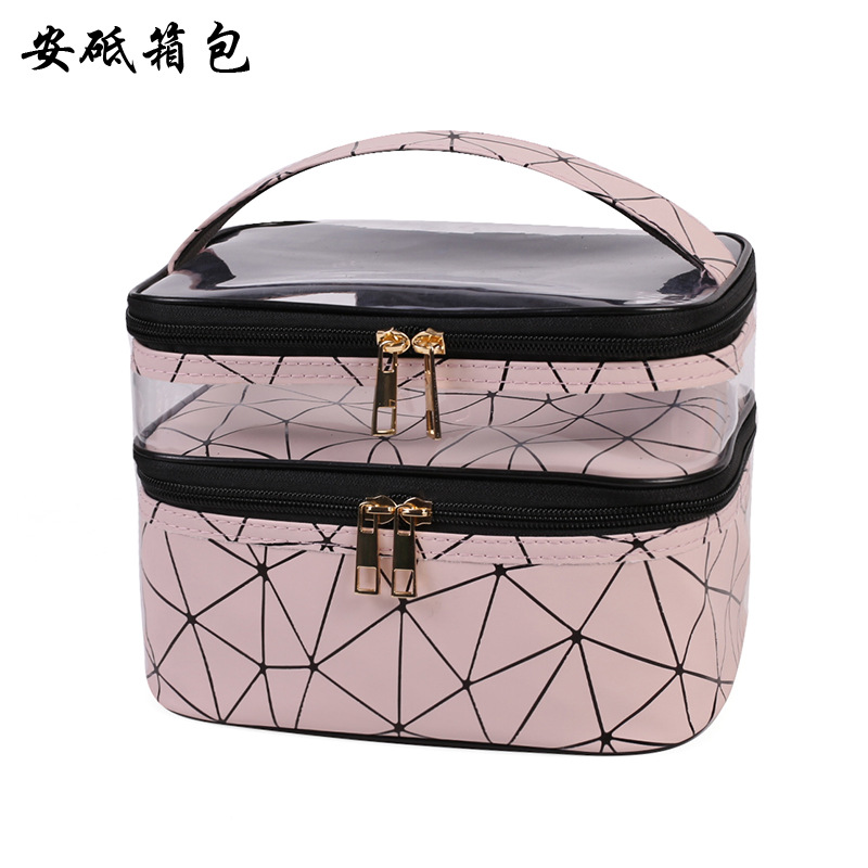 New Metal Transparent Double-Layer Cosmetic Bag Multifunctional Handheld Waterproof Toiletry Bag Storage Bag