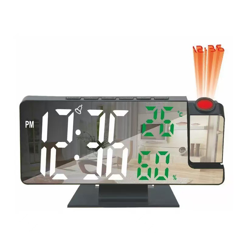 High-Definition Mirror Projection Clock Time Temperature Humidity Same Screen Display LED Large Screen Bedroom Bedside Multifunctional Glow Clock