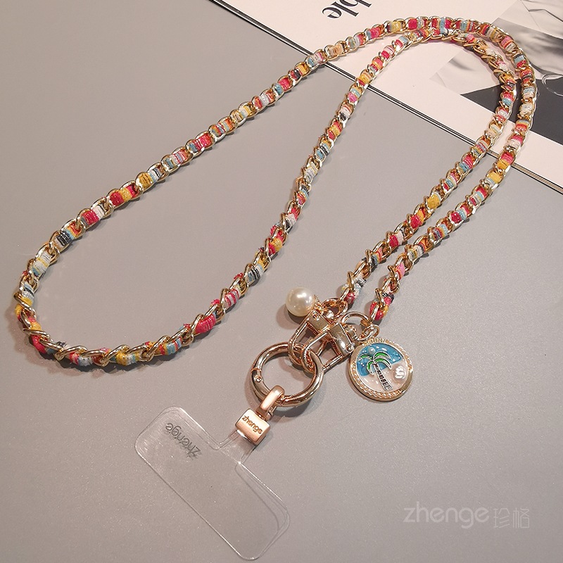 Crossbody phone strap long metal chain painted cloth strap women's outdoor anti-loss phone case bag chain