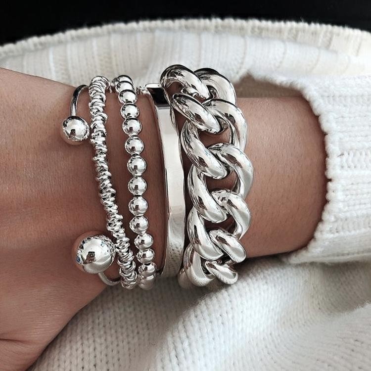 Exaggerated Geometric 3-Piece Bracelet Set Metal Irregular Open Bangle