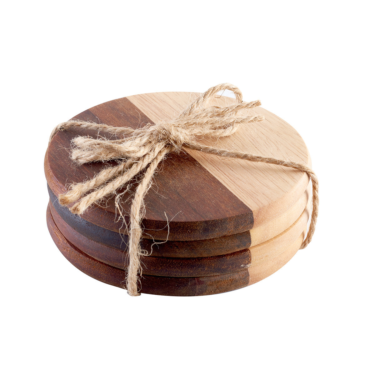 Wooden coaster four-piece set commercial acacia wood black walnut splicing laser carving round irregular heat insulation coaster