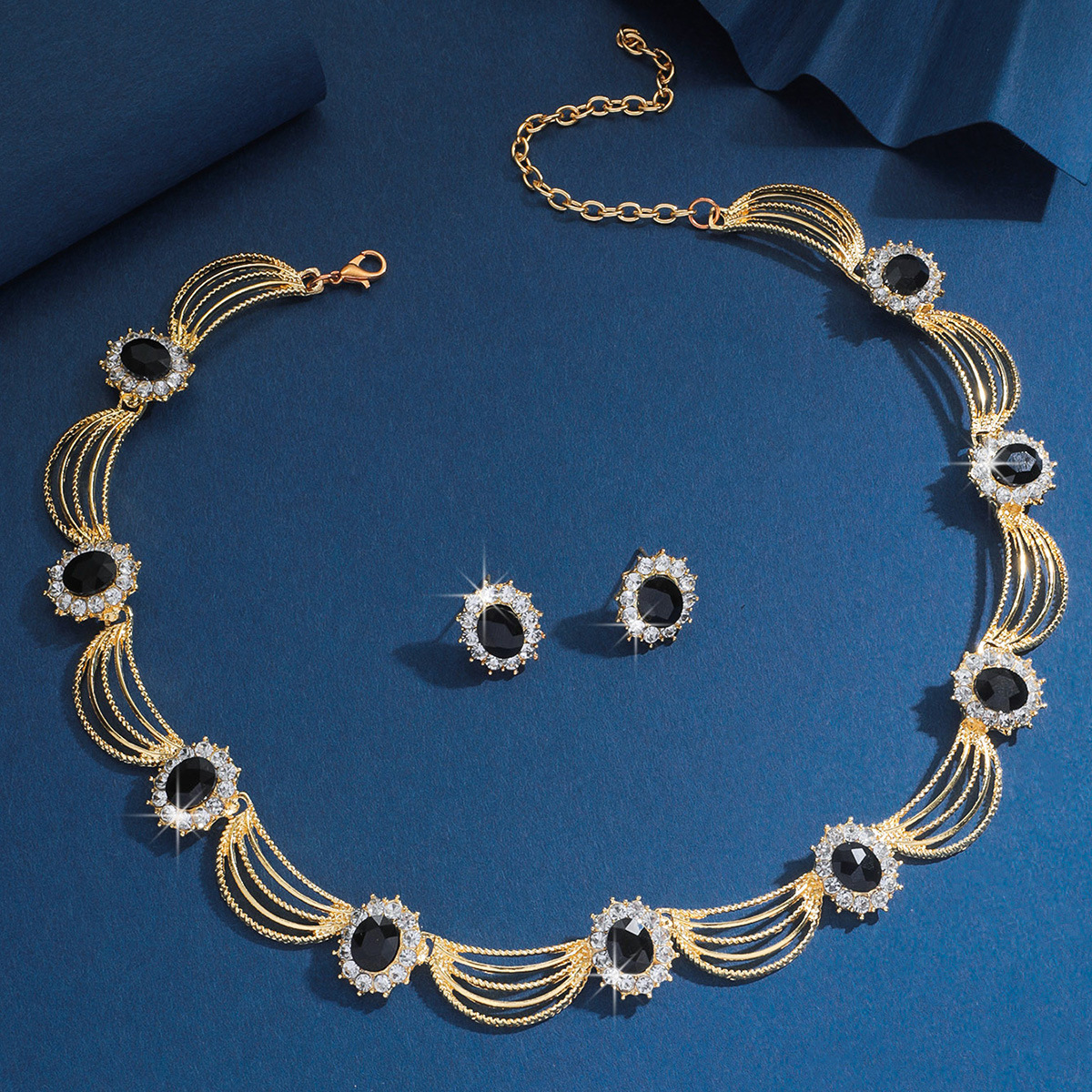 Multicolor Necklace Earrings Two-Piece Set Bride Wedding Evening Banquet Jewelry