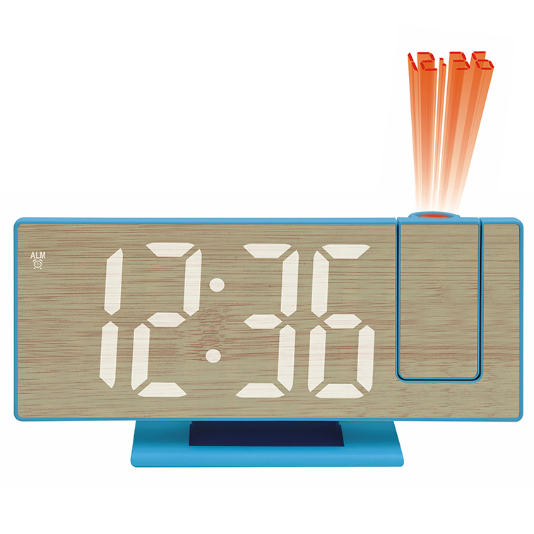 New digital large screen dopamine simple wood grain LED projection mirror clock alarm clock bedroom desktop clock ornament