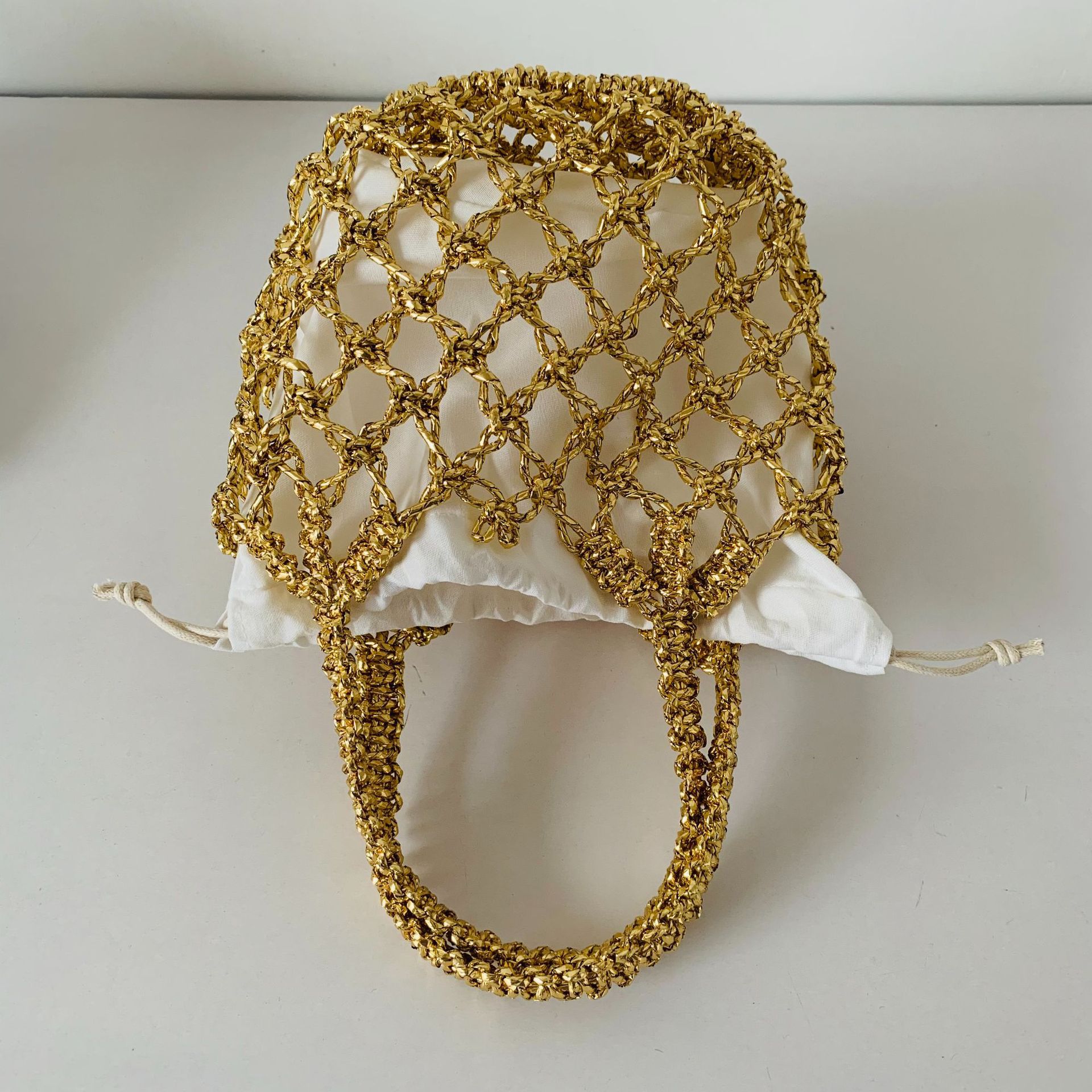 Gold and silver thread hollow mesh women's woven bag, forest style handbag, beach bag, hollow woven handbag
