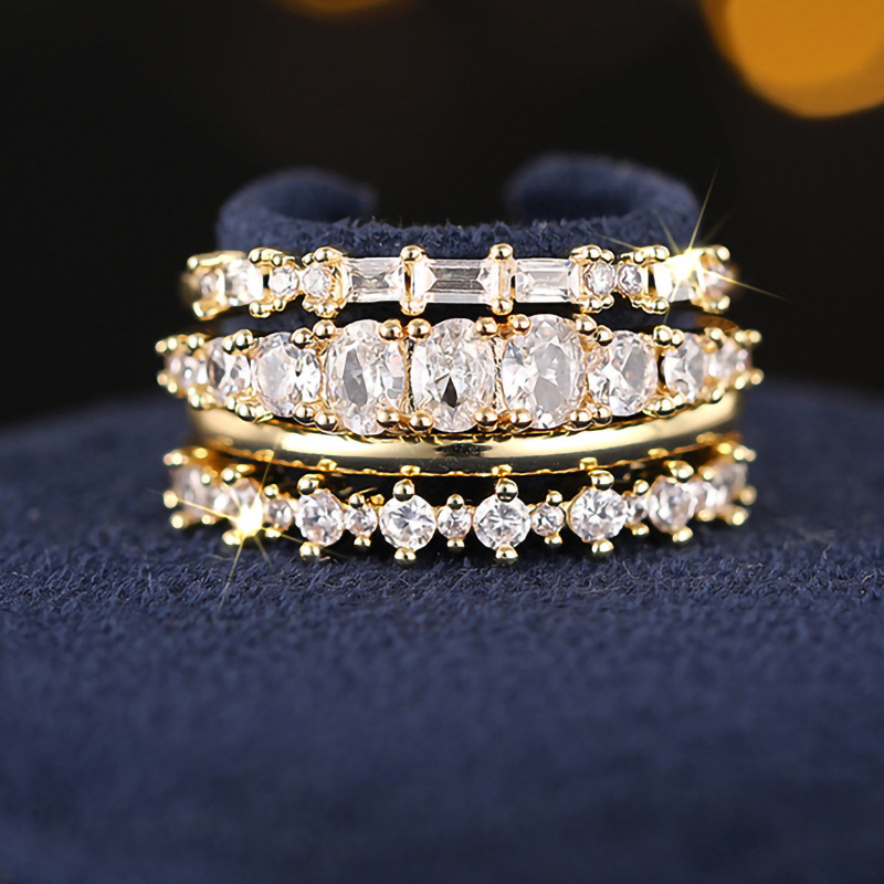 Cao Shi Geometric Ring for Women Shiny Ring Four-Piece Set Engagement Wedding Jewelry